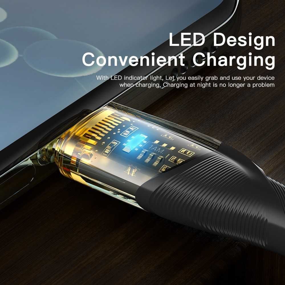 2M Cablu USB-A la USB-C, LED, 100W, 7A, SuperDart, PD, QC4.0, FCP