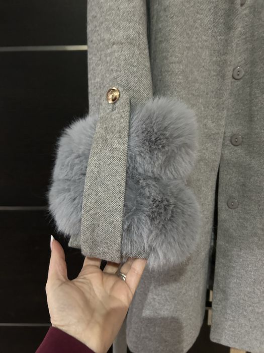 Palton lana dama cu blana naturala