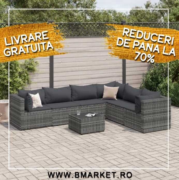 Set mobilier de gradina/terasa canapea/coltar 7 piese Gri Ratan OFERTA