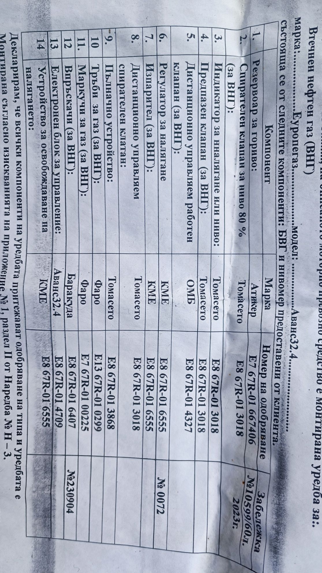 Газов инжекцион за 6 цилиндров двигател