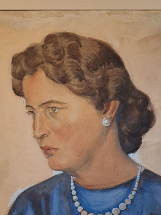 Pictură,aquarelă "Autoportret",Ana Maria Ghica Deleni (n.1899-d.1978)