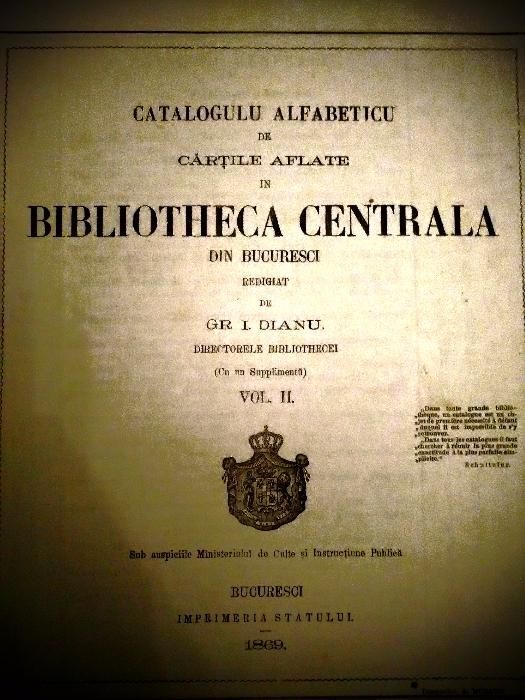 Catalogulu alfabeticu de cartile aflate in Biblioteca Centrala 1865