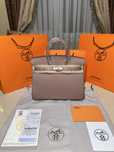 Geanta dama hermes birkin 35cm nude cu accesorii argintii cadou c:30