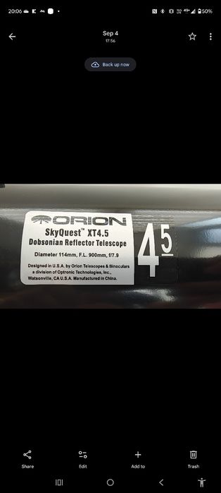 Telescop astronomic dobsonian Orion SkyQuest XT4.5
Dobsonian Reflector