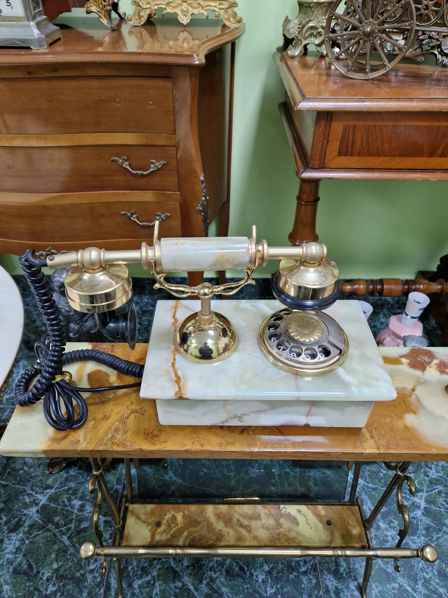 Уникален антикварен холандски телефон от оникс и позлатен бронз