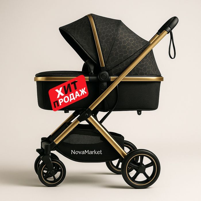 Коляска 2 в 1 премиум с золотой рамой
