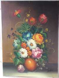 Tablou Anglia, pictura ulei pe panza: vaza cu flori, semnat, 61 x 46cm