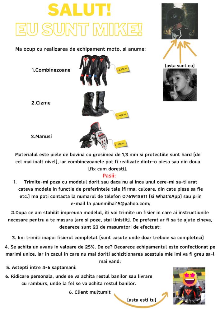 Combinezon / Costum moto la comanda piele 1,3 mm Dainese, Alpinestar