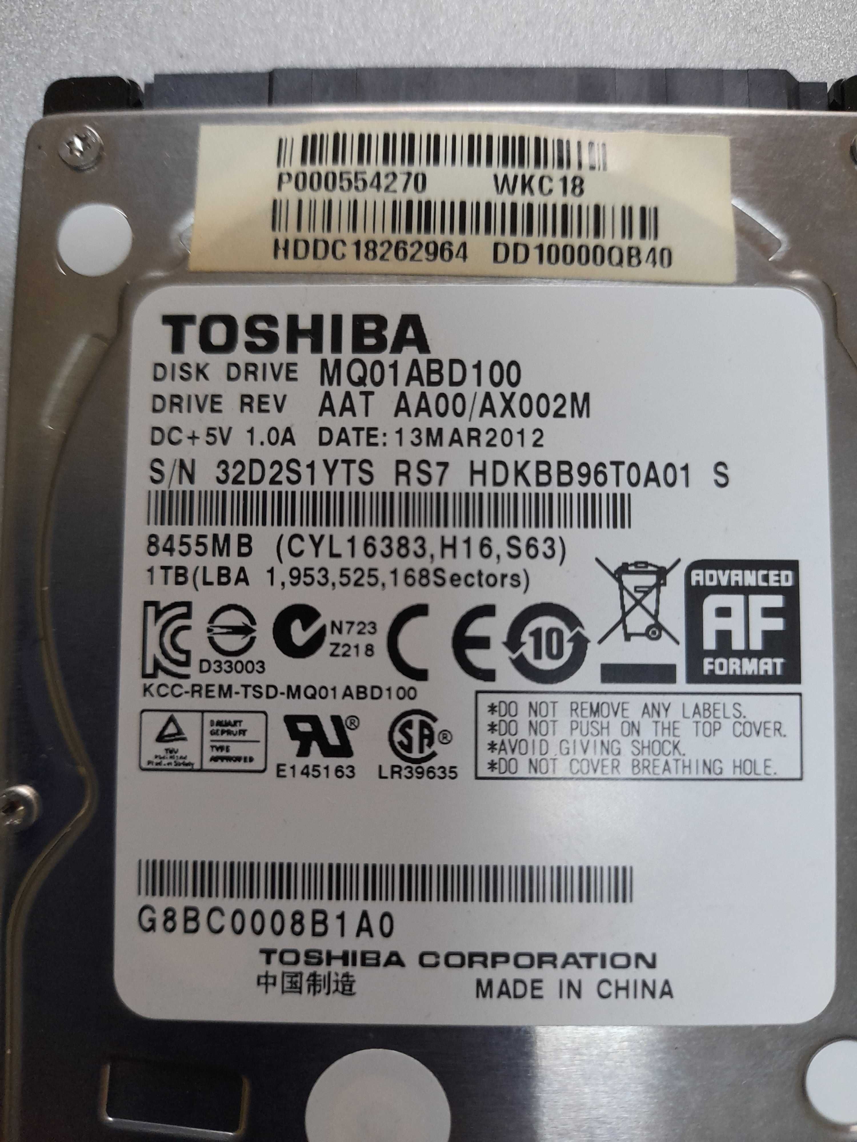 Hard Disk Laptop Toshiba MQ01ABD100, 1TB, 5400 rpm, 8MB, SATA 2