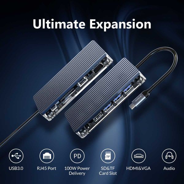 ORICO Type-C докинг 8 в 1 USB3.0x3, HDMI, Gigabit ... WB-8P-GY-BP