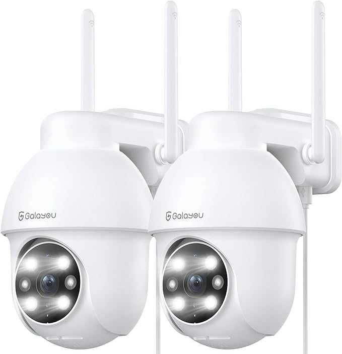 2 броя Камера за външно наблюдение GALAYOU 2K WiFi, водоустойчива 360г