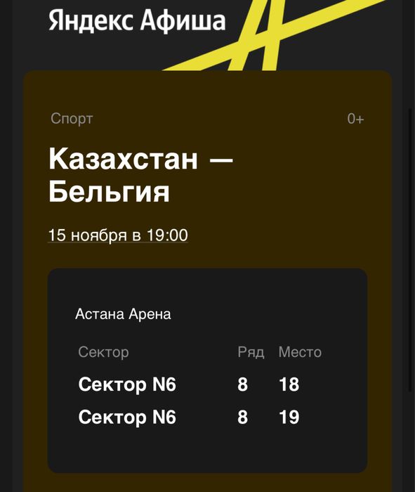 Билет на матч Казахстан-Бельгия