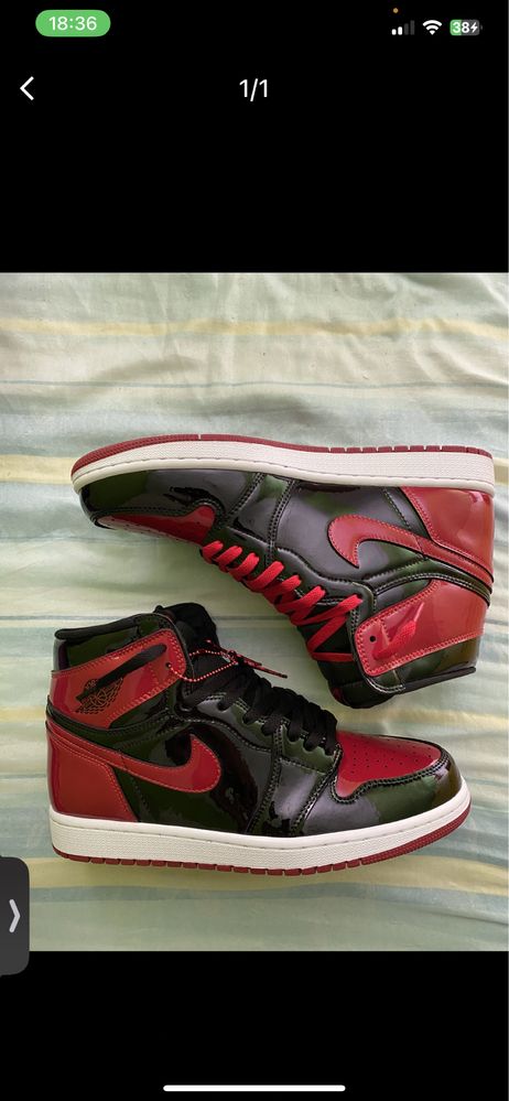 jordan 1 bred patent marimea 44