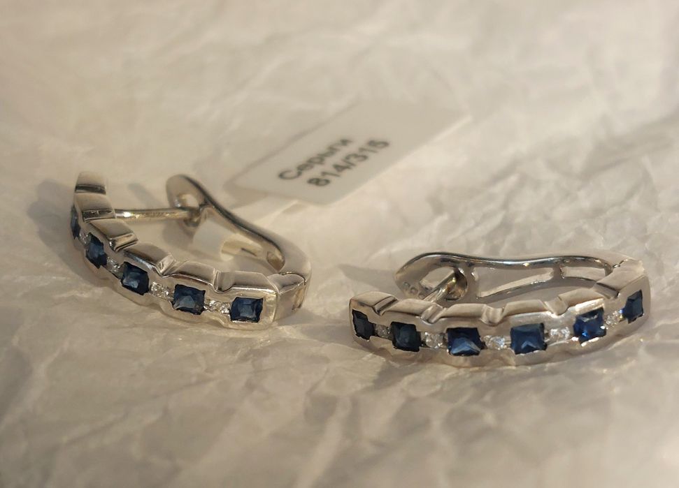 Продам серьги, дорожка, с натуральными сапфирами