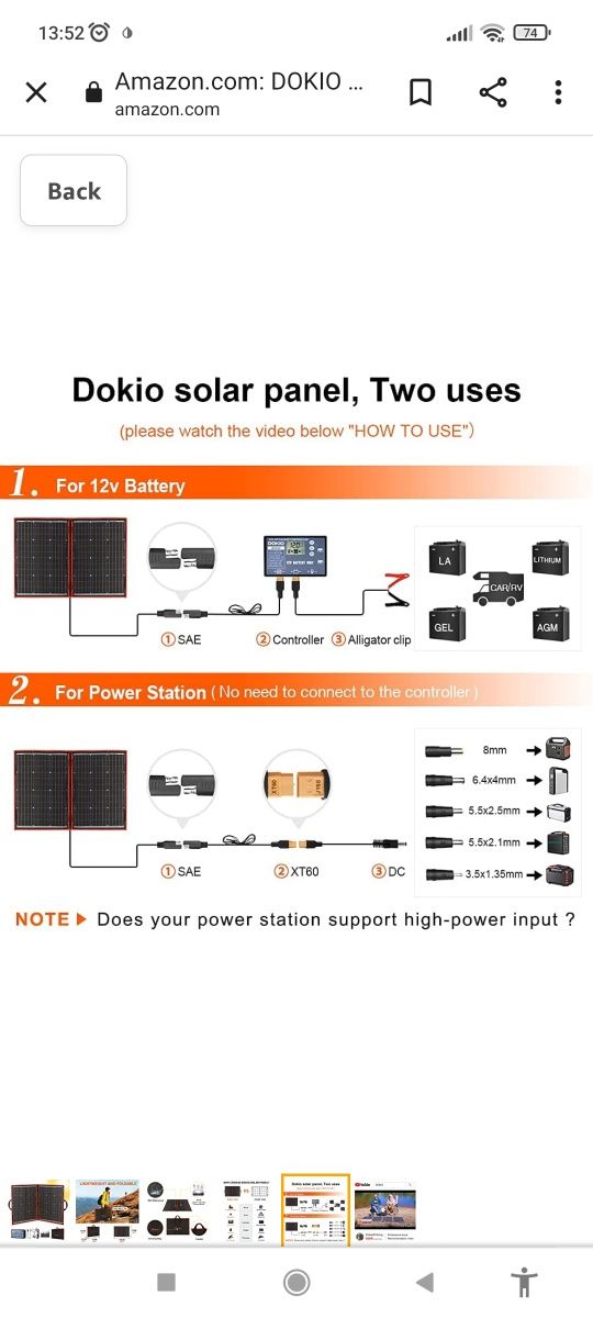 110w соларна система Dokio с контролер 10A , сгъваем соларен панел.