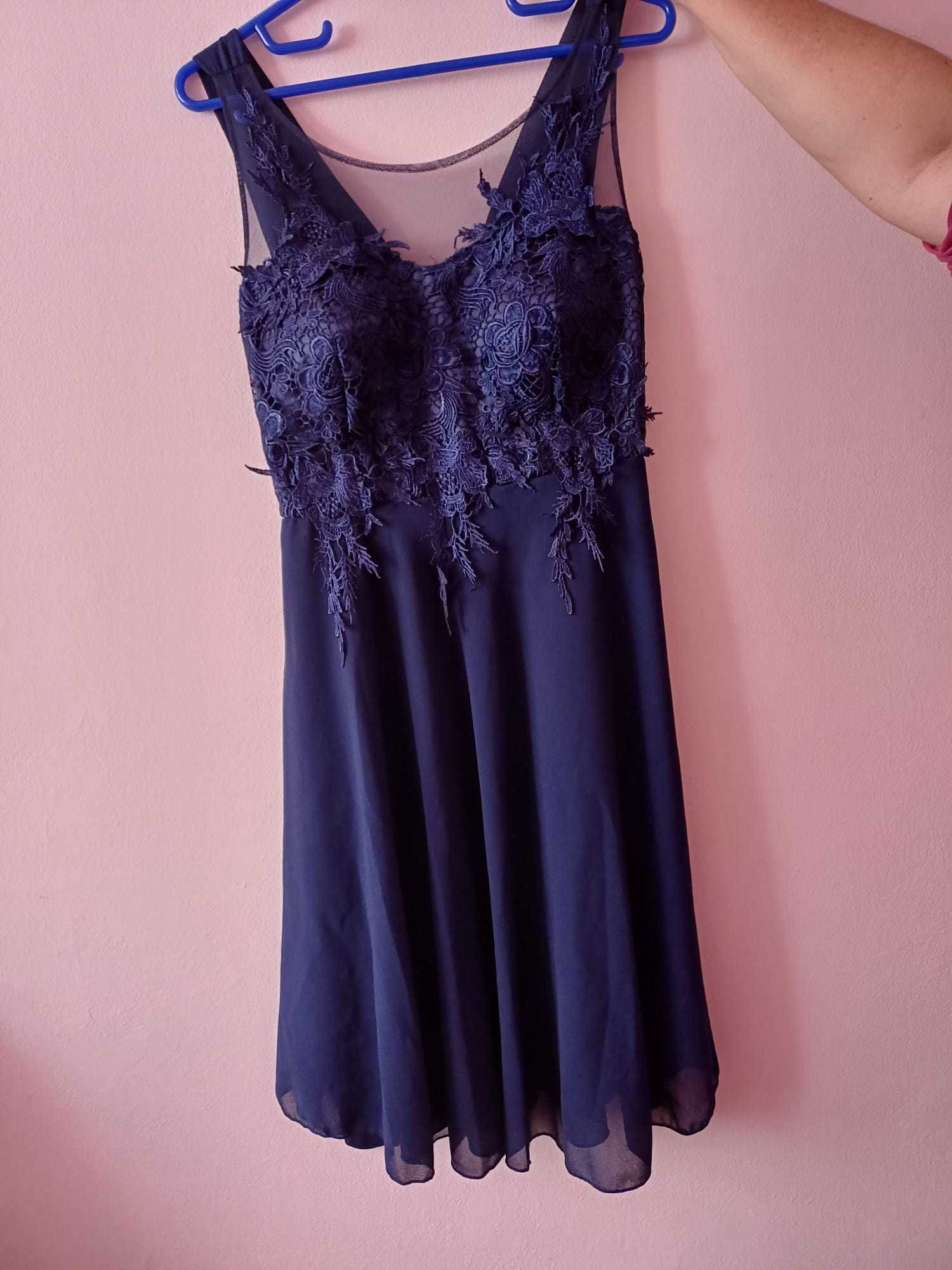 Rochie albastra scurta cu dantela