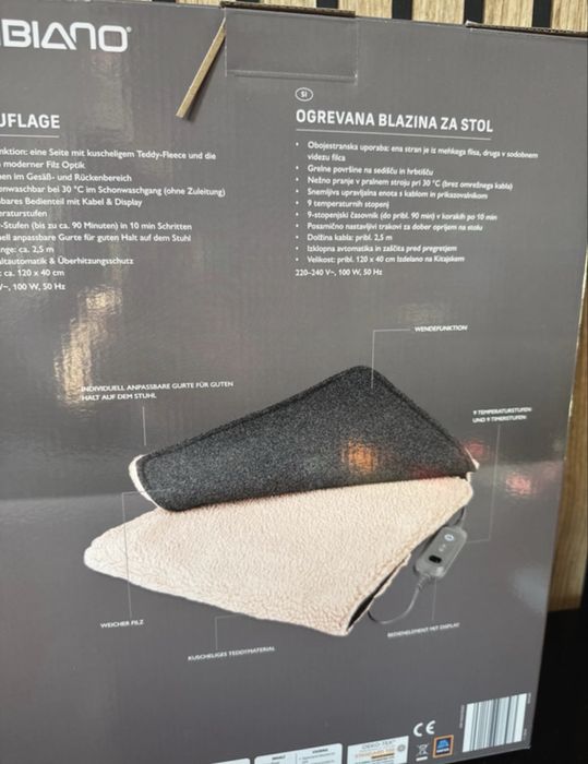 Husa scaun incalzita, patura Ambiano, 120x40 cm, 220V