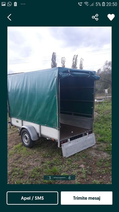 Inchiriez remorca 750kg 99 lei/zi platforma auto 4m transport auto r