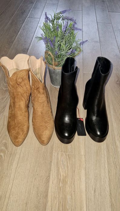 Нови каубойски боти велур ,черни боти естествена кожа на дебел ток