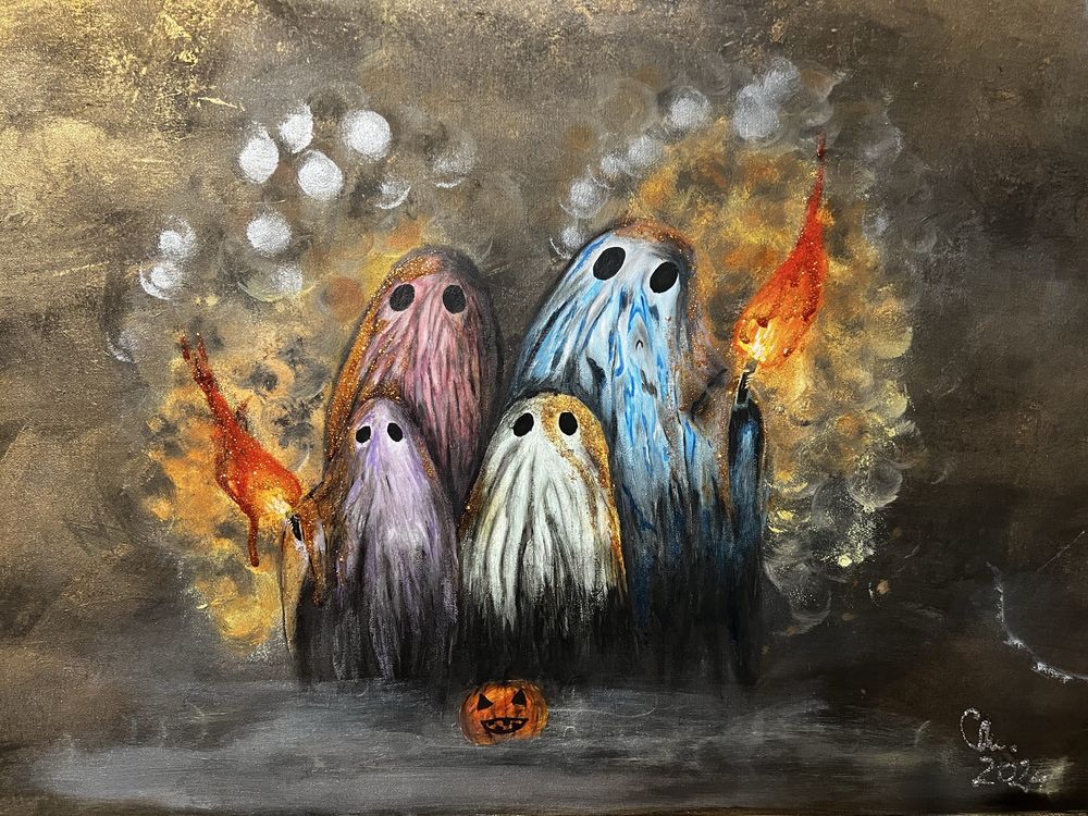 tablou familie fantome handmade