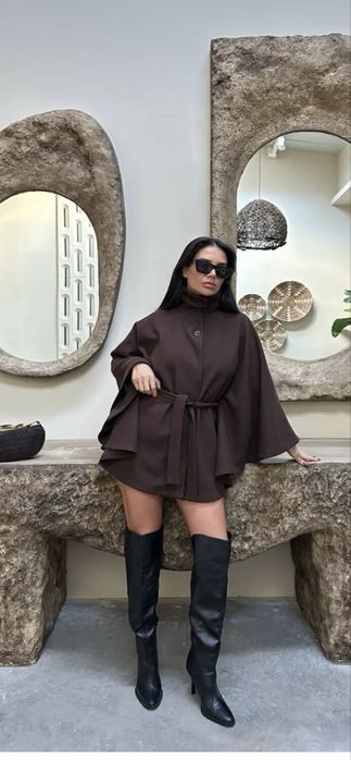 Дамско пончо с копчета и колан