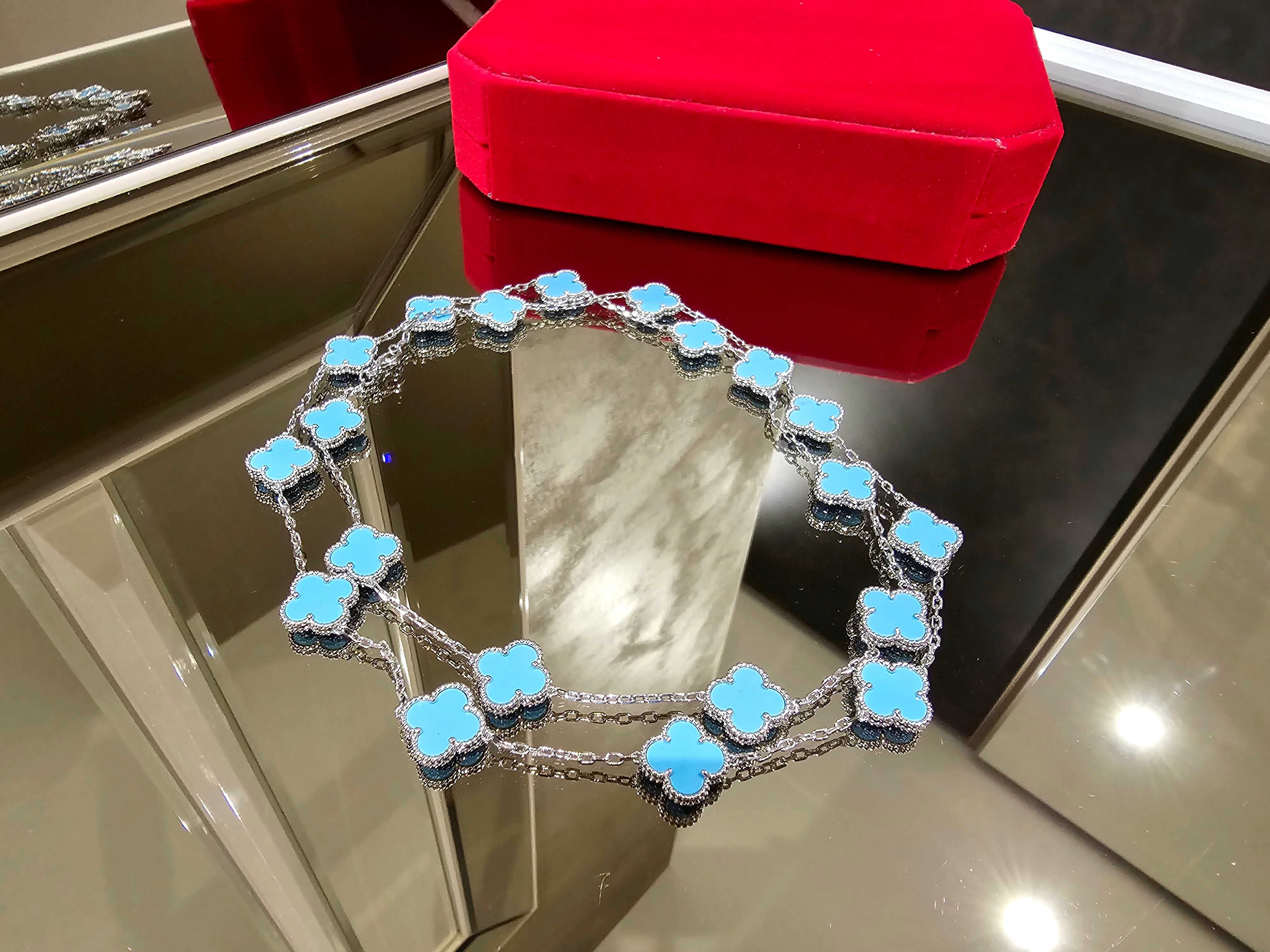 Van Cleef & Arpels VCA Silver Turquoise 20 Alhambra Дамско Колие