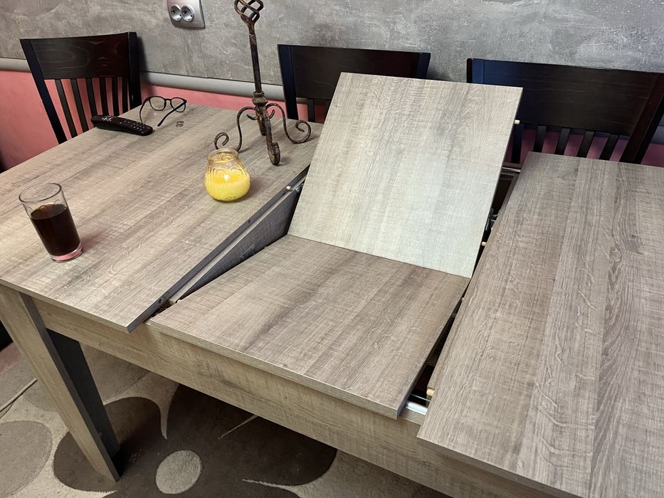 Голяма, трапезна, сива, разтегателна маса