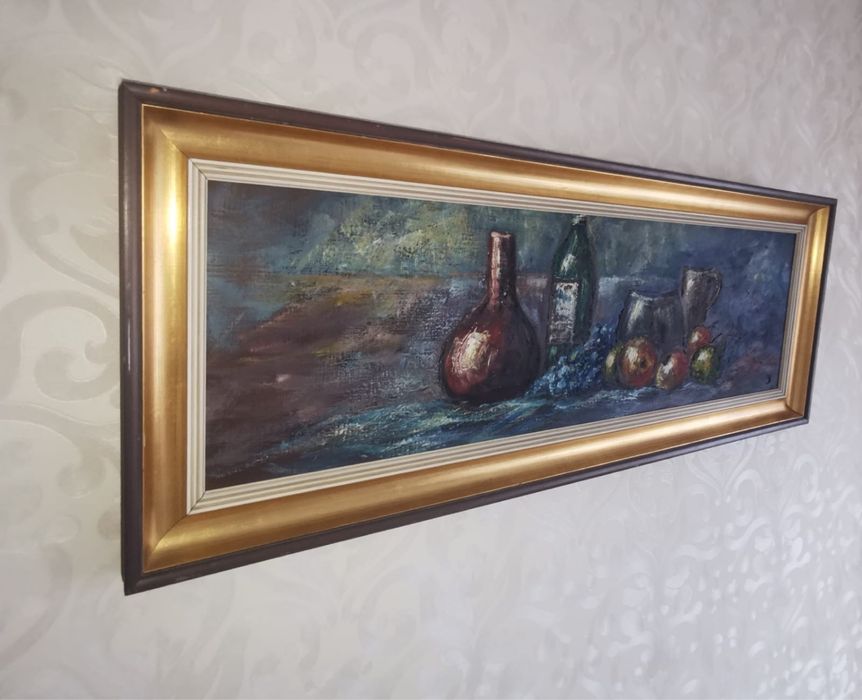 Антикварна картина Натюрморт плодове размери 112,5 см х 42,5 см х4см