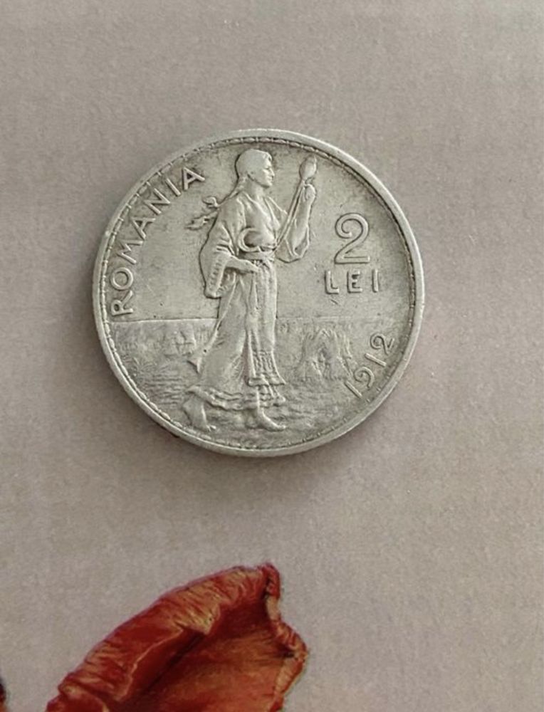 Monedă 2 lei- argint-1912-Carol I rege al României.