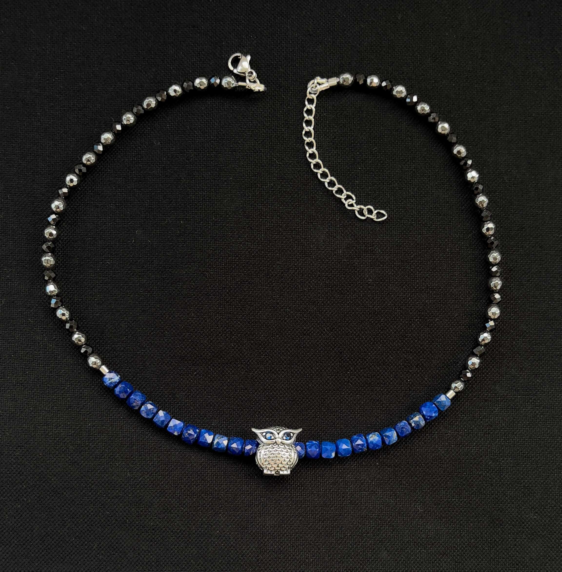 Colier "Hibou" - Lapis Lazuli, Hematit