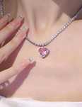 Colier argint 925 tennis inima roz tip Pandora dupe lant lantisor