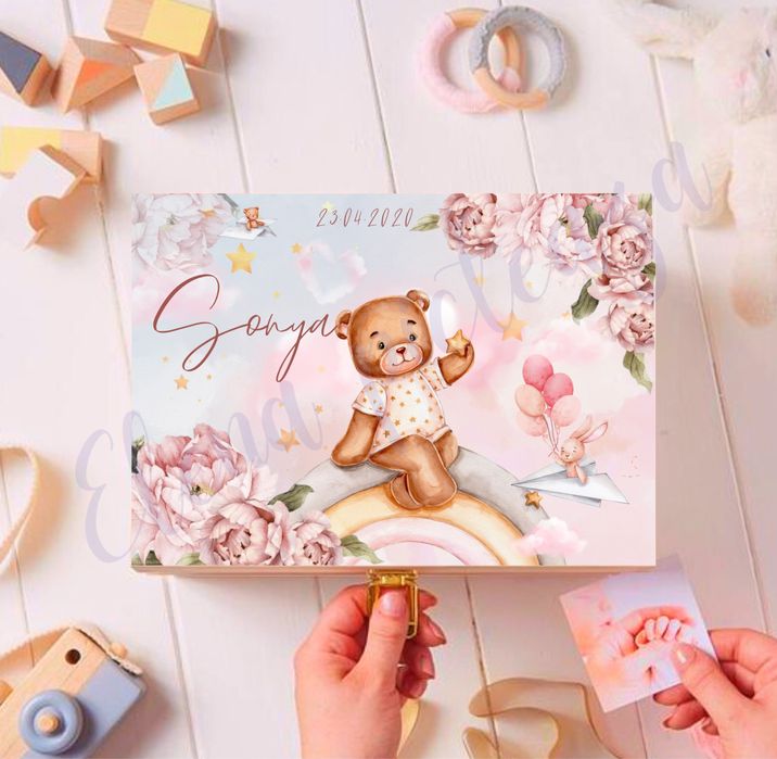 Trusou botez- Cutie lemn personalizata