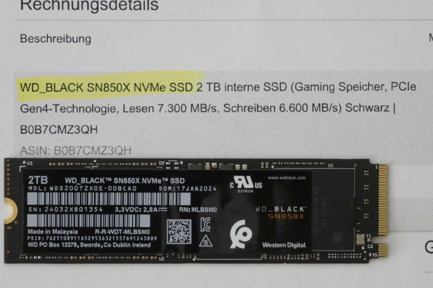 [2TB] SSD NVMe M.2 Gen4 Western Digital Black SN850X 7300MB/s 6600MB/s