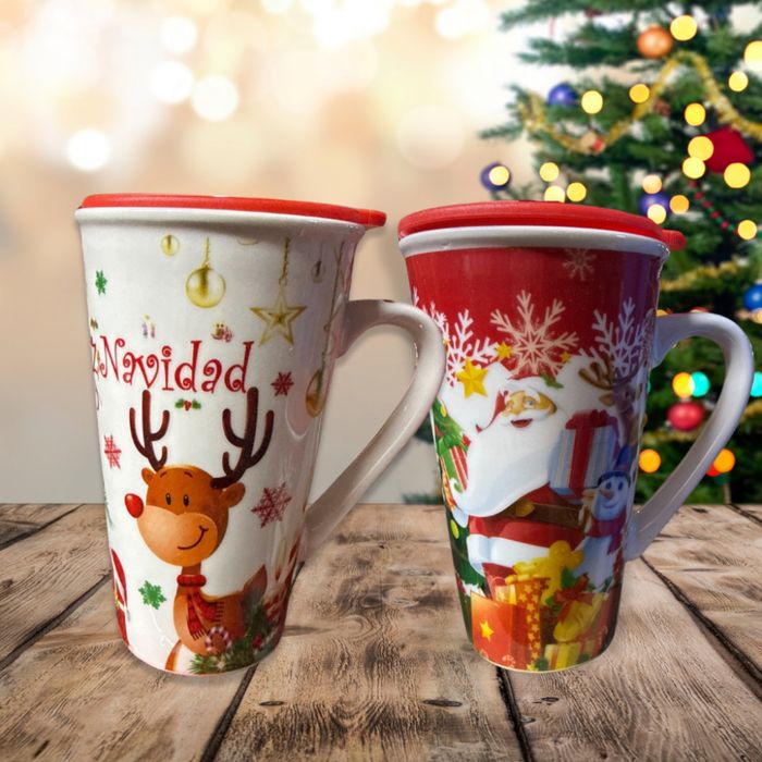 Коледна порцеланова чаша с гумен капак