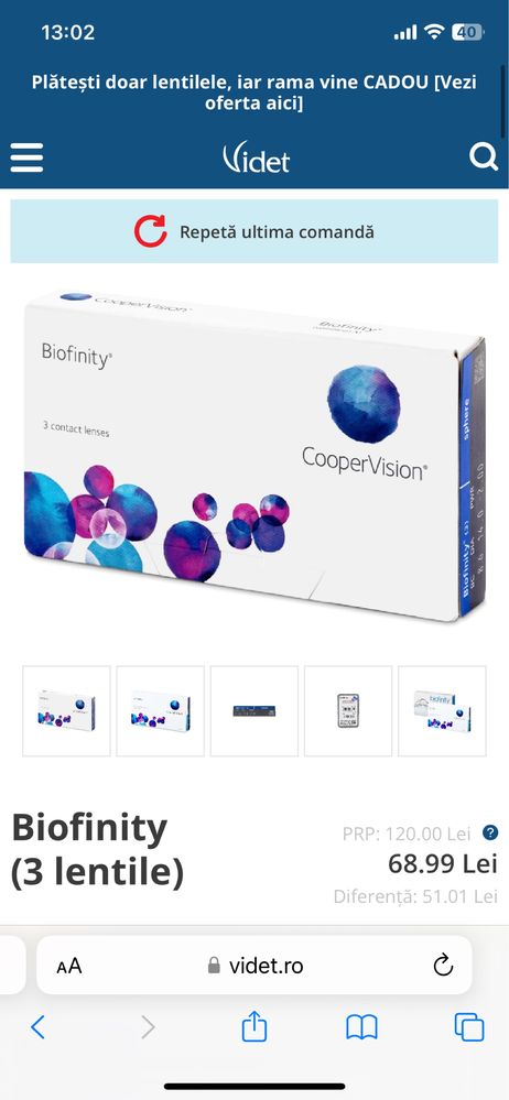 Set 3 lentile de contact -4.25 Biofinity Cooper Vision