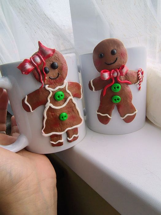 Сет коледни  чаши Джинджифилово човече ,полимерна глина