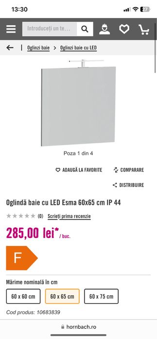oglinda de baie cu led L 65cm H 60cm