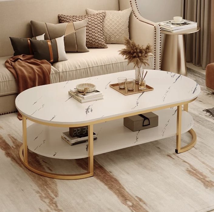 Новый мраморный журнальный столик золотой