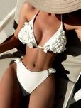 Costum de baie C170 Alb Flori Trandafiri stil Vivien Vance