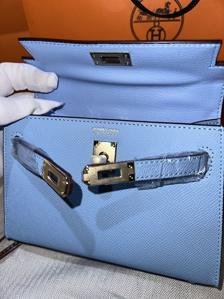Geanta Hermes Kelly 19cm Blue/Piele naturala 100%/Punga/Cutie Hermes