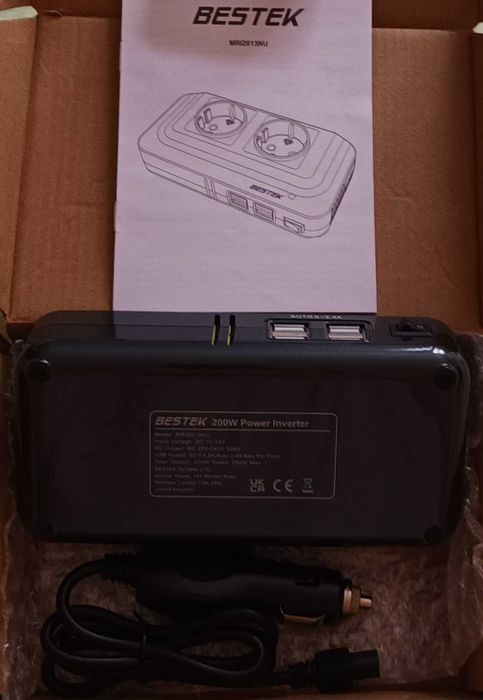 Инвертор 200W 11-15V DC 220-240V AC 4USB две гнезда контакт BESTEK TUV