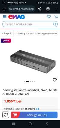 Docking station Thunderbolt, OWC, 3xUSB-A, 1xUSB-C, 90W, Gri (nou)