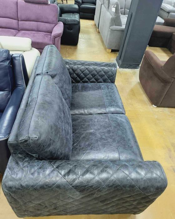 Черен кожен диван двойка - 100 % естествена кожа - телешки бокс