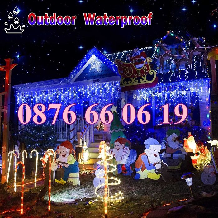 Коледна завеса 3 м синя светлина, коледна украса, коледни лампички