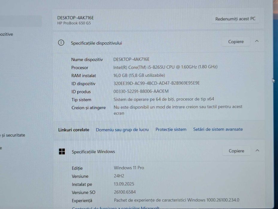 Laptop HP ProBook 650 G5 Core i5 Gen8, 16GB RAM, 256GB SSD