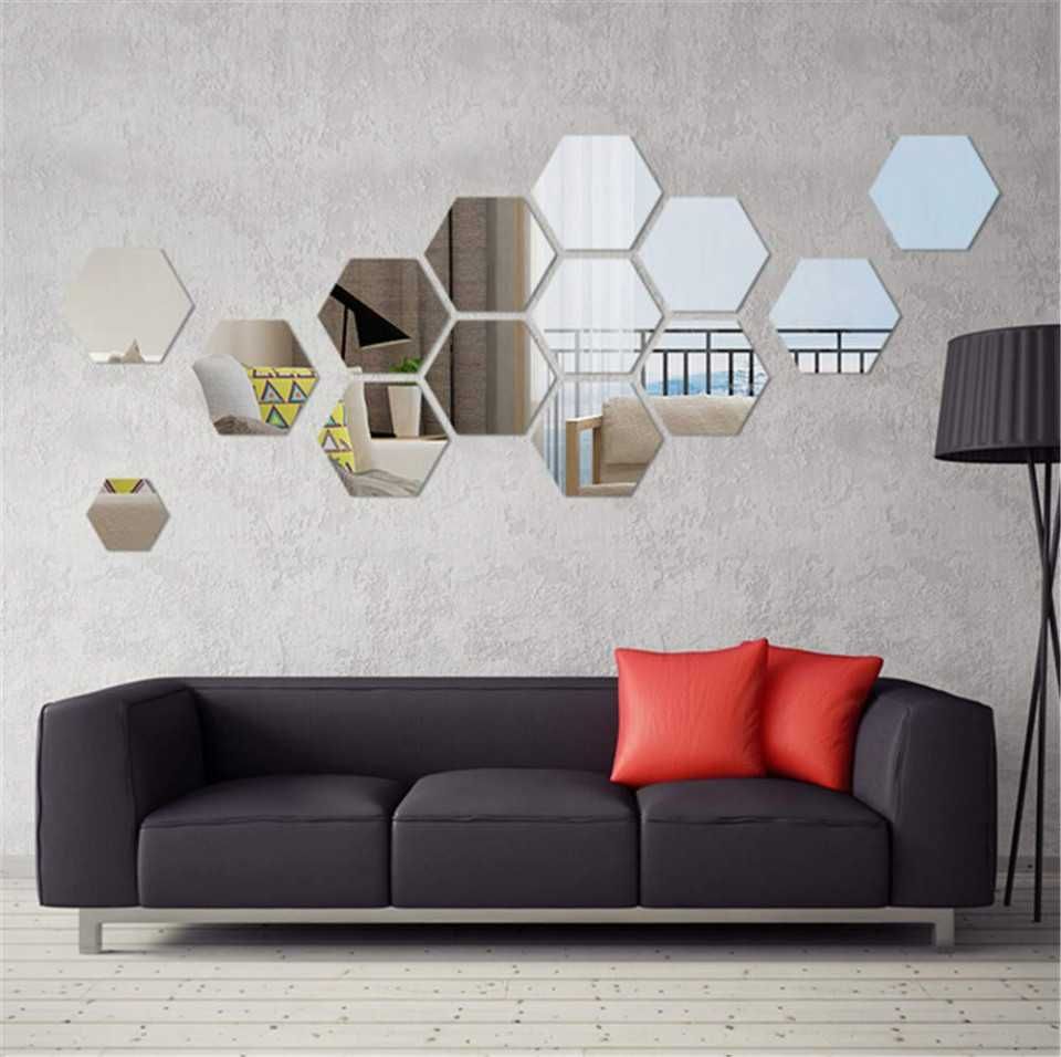 Set Oglinzi Hexagon - Oglinzi XXL Size Silver  12 bucati/set