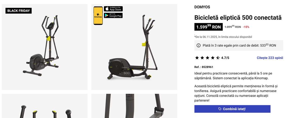 Bicicletă eliptică 500 conectată