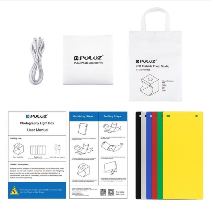 Компактный фотобокс 25 см + 6 сменных фонов. Для предметной сьемки.