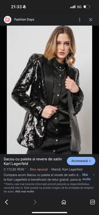 Sacou piesa rara Karl Lagerfeld x H&M mărimea XS-S