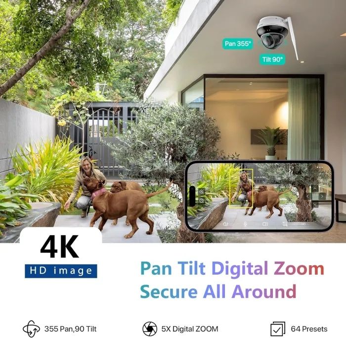 Cameră de supraveghere SV3C 5MP/4K PTZ WiFi pentru exterior, cameră IP